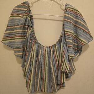 Fantastic Fawn Crop Off The Shoulder Striped Multicolor Women's Top NWOT Large